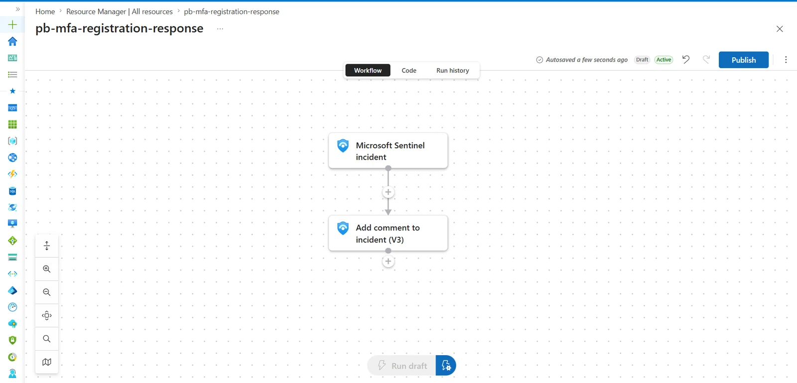 Logic App workflow: Sentinel incident trigger wired to Add comment to incident (V3)